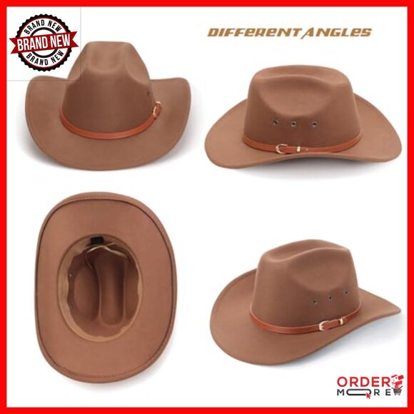 Unisex Western Cowboy Hat Wide Brim Felt Fedora Belt Buckle Adult Sizes main image 6